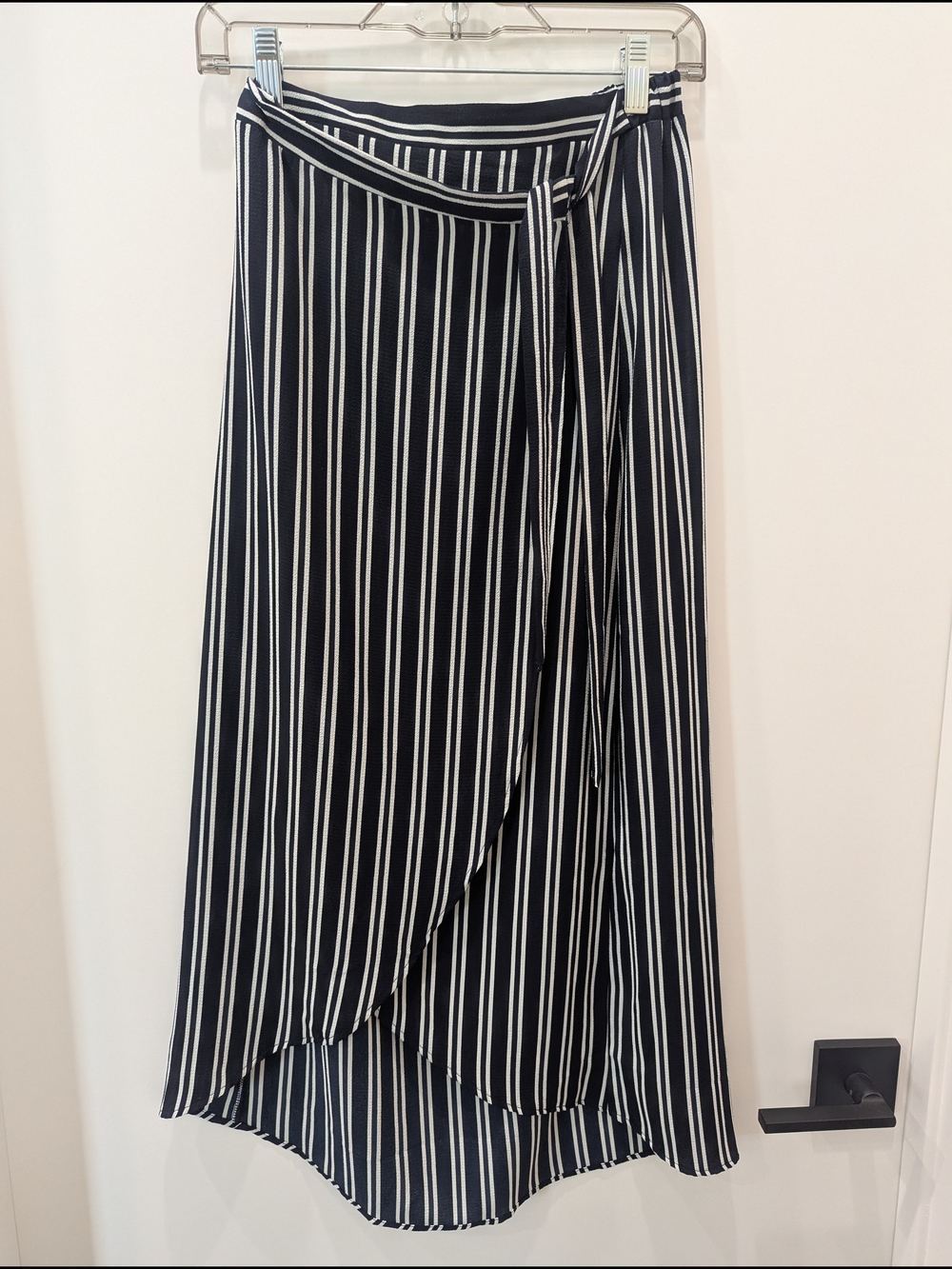 NWOT Striped Navy Wrap Midi Skirt
